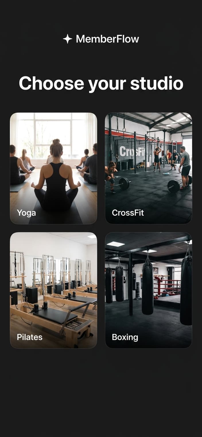 MemberFlow app — Choose your studio